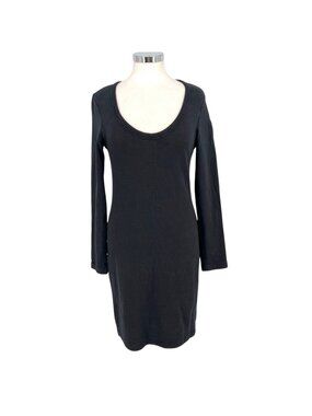 James Perse Black Scoop Neck Long Sleeve Knit Jersey Dress Size 3 Large